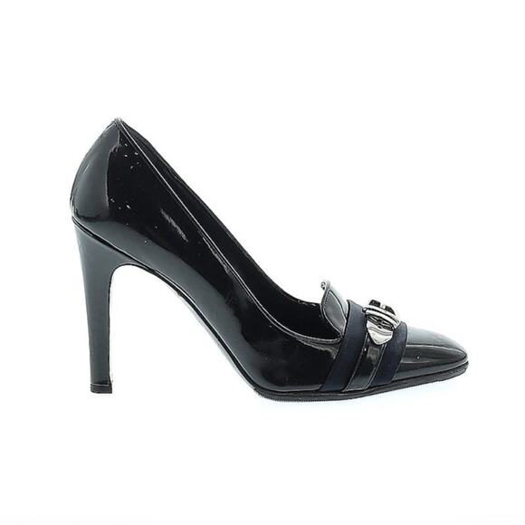 Gucci Black Patent Leather Pumps Silver Buckle Blue Satin Heels Sz EU 36 - Picture 2 of 10